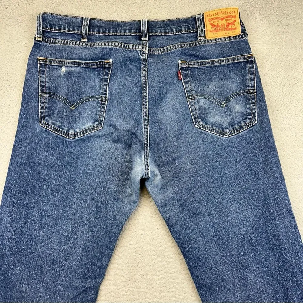 Levis 505 Jeans Mens 38x34 Blue Straight Medium Wash Distressed Casual‎ 36x32*